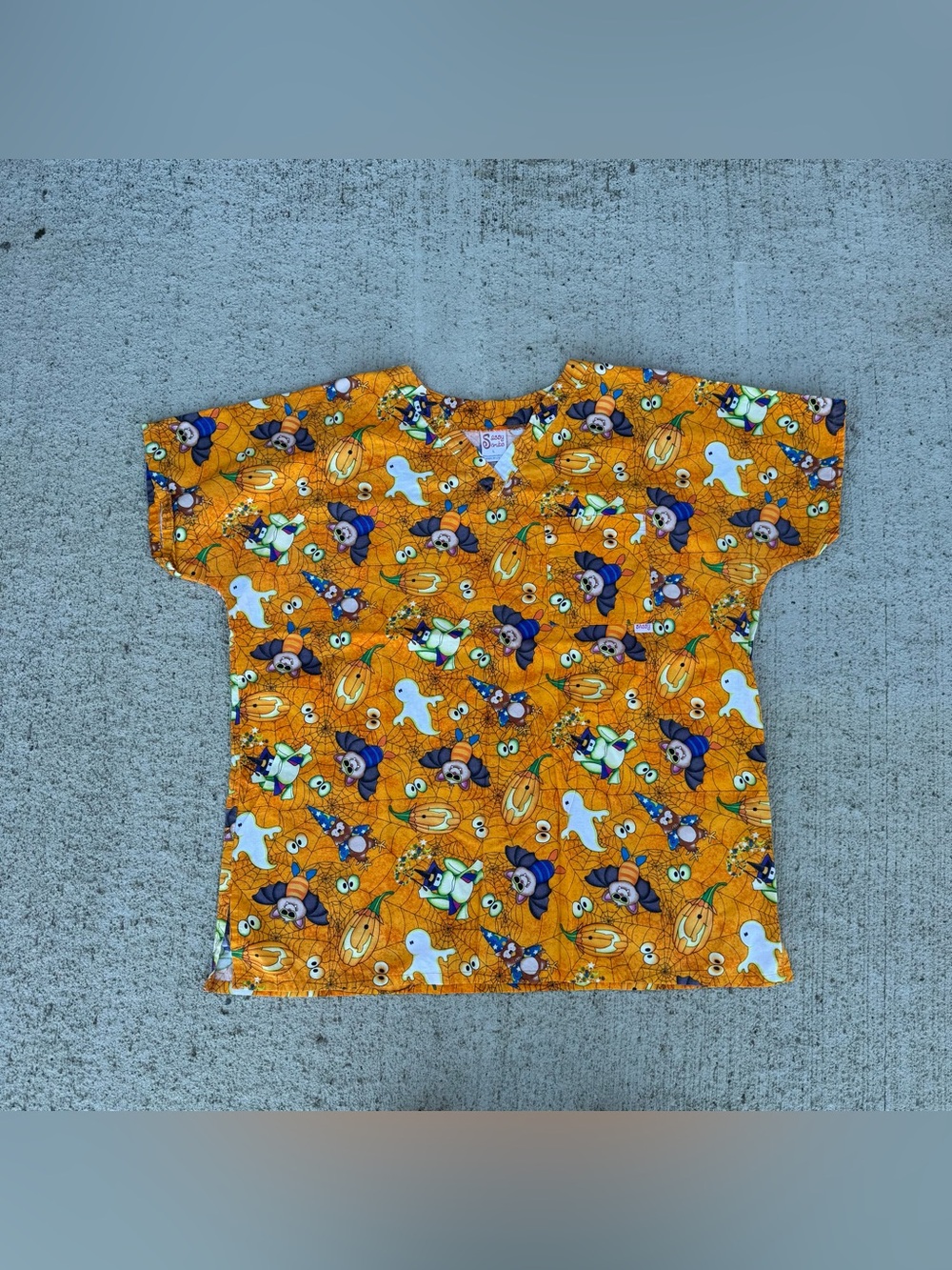 Sassy Scrubs Women’s V-Neck Halloween Scrub Tops, Size Large